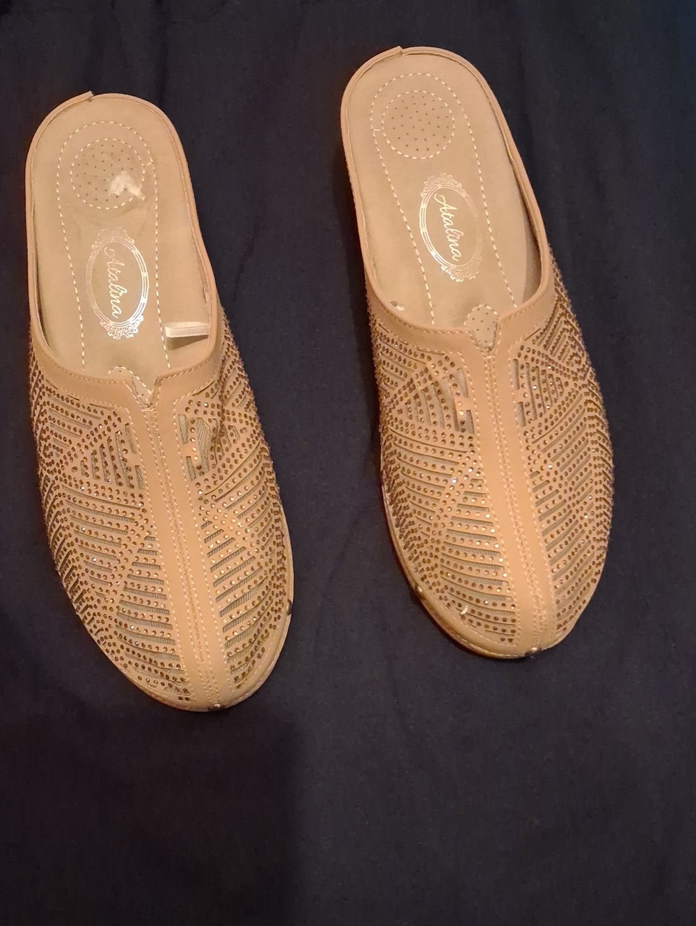Atalina Tan Perforated Slip-On Mules Sz 10